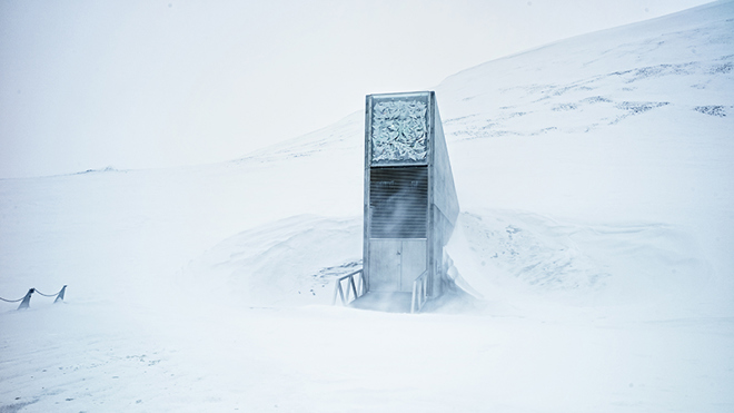 Inngangspartiet fra utsiden. Foto: Svalbard Global Seed Vault/Matthias Heyde Inngangspartiet fra utsiden.